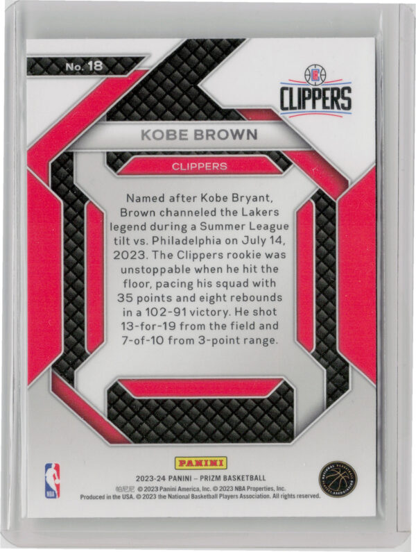 2023-24 Panini Prizm Kobe Brown #18 Clippers Emergent - Image 3
