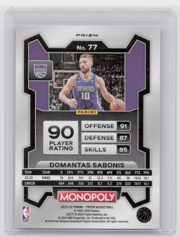 2023-24 Panini Prizm Monopoly Domantas Sabonis Purple #77 Kings - Image 3