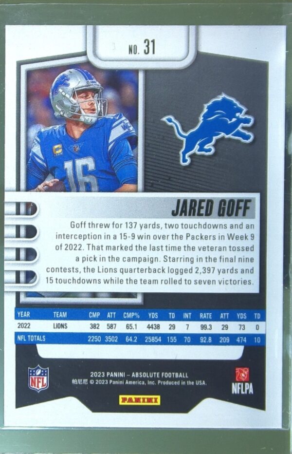 2023 Absolute Jared Goff Blue #31 Lions - Image 3