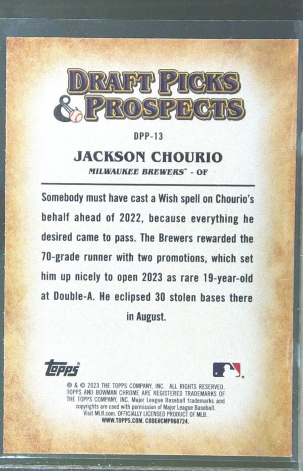 2023 Bowman Draft Jackson Chourio #DPP-13 Brewers Draft Picks & Prospects - Image 3