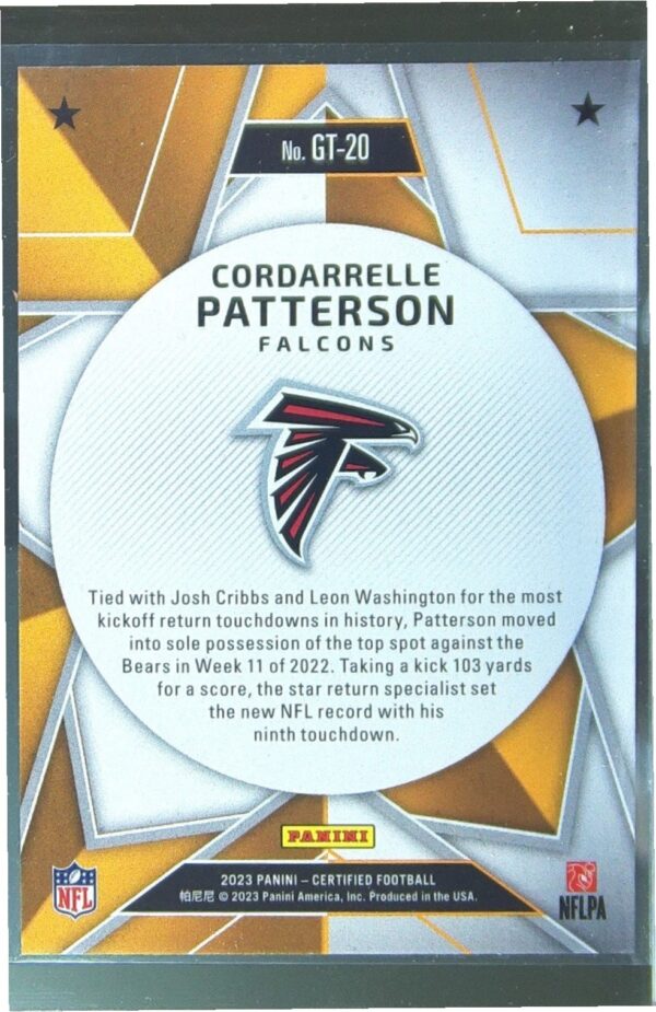 2023 Certified Cordarrelle Patterson #GT-20 Falcons Gold Team - Image 3
