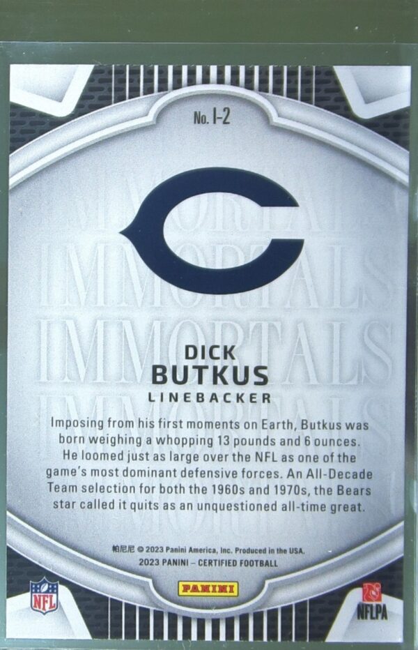 2023 Certified Dick Butkus #I-2 Bears Immortals - Image 3