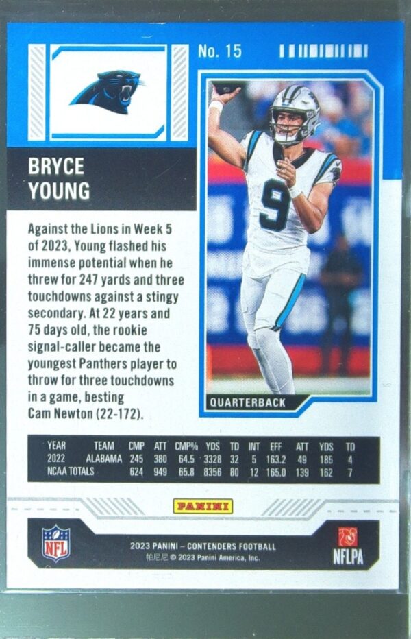 2023 Contenders Bryce Young Game Ticket Bronze RC #15 Panthers - Image 3