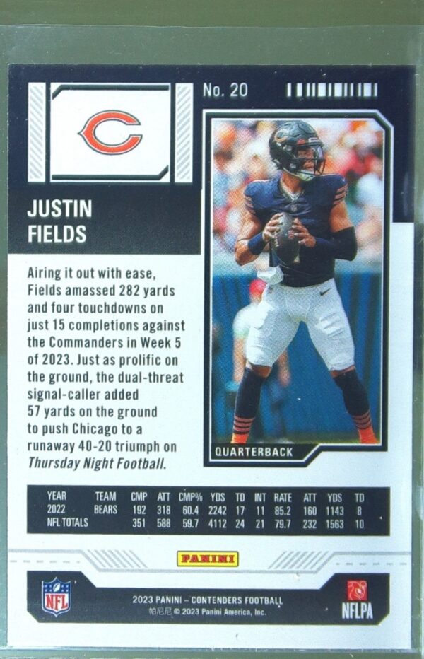 2023 Contenders Justin Fields Game Ticket Red #20 Bears - Image 3