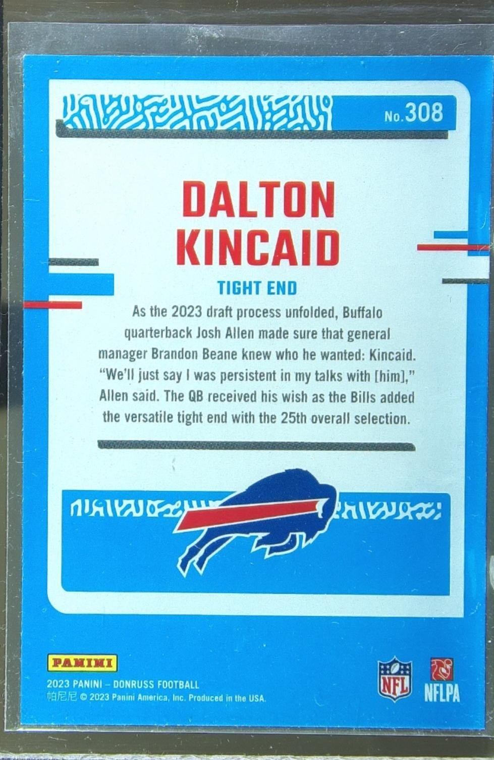 2023 Donruss Dalton Kincaid RC #308 Bills - Image 3