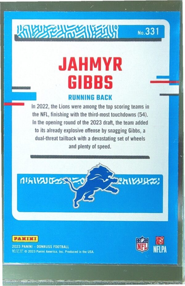 2023 Donruss Jahmyr Gibbs RC #331 Lions - Image 3