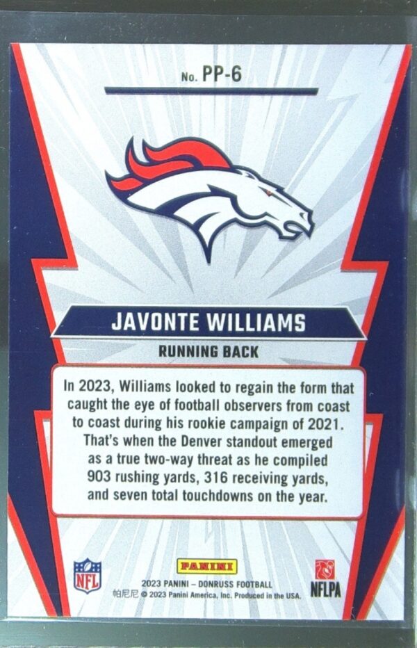 2023 Donruss Javonte Williams #PP-6 Broncos Power Plus - Image 3