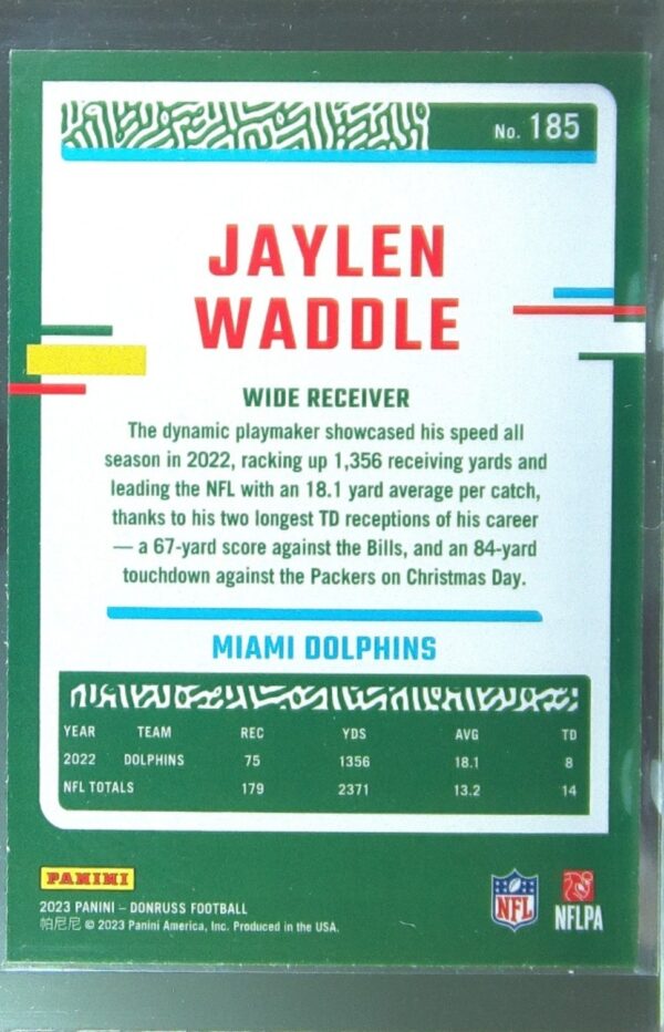2023 Donruss Jaylen Waddle Press Proof Red #185 Dolphins - Image 3