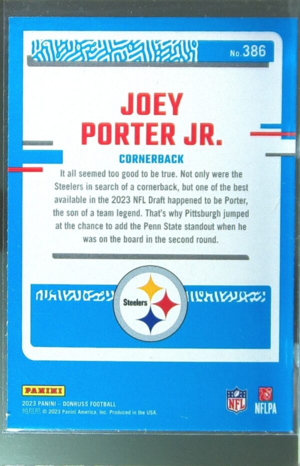 2023 Donruss Joey Porter Jr. Press Proof Blue RC #386 Steelers - Image 3