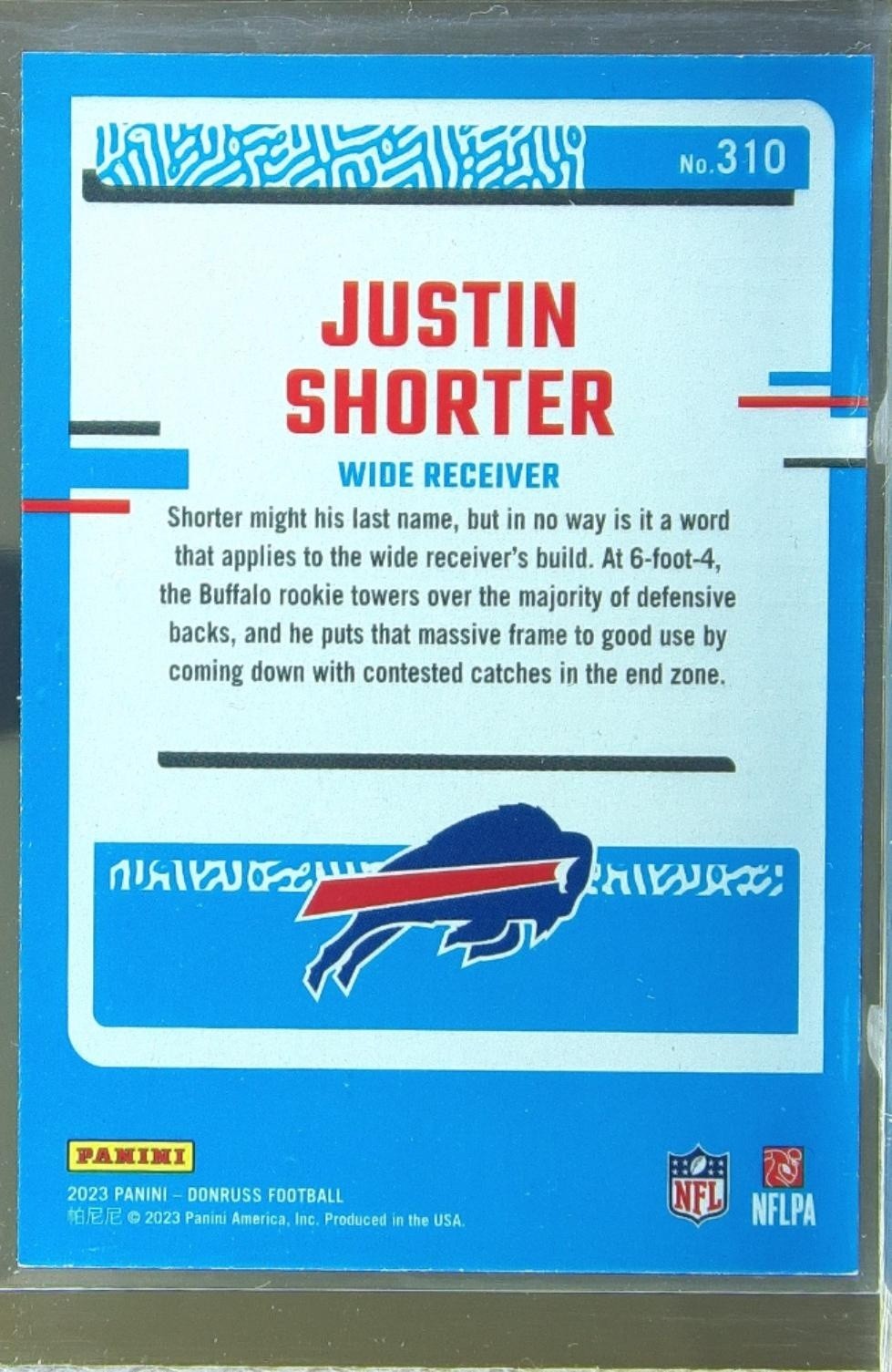 2023 Donruss Justin Shorter RC #310 Bills - Image 3