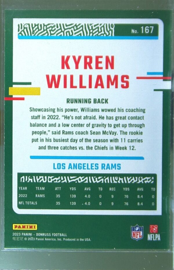 2023 Donruss Kyren Williams Press Proof Blue RC #167 Rams - Image 3