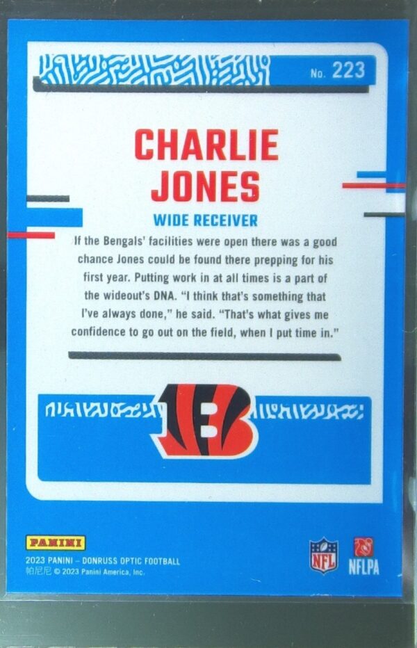 2023 Donruss Optic Charlie Jones RC #223 Bengals - Image 3