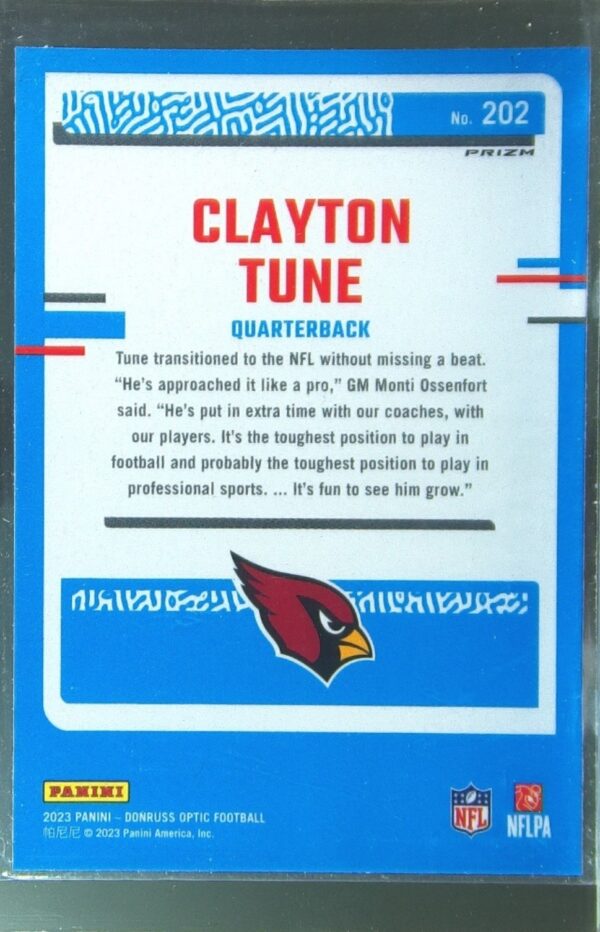 2023 Donruss Optic Clayton Tune Purple Shock RC #202 Cardinals - Image 3
