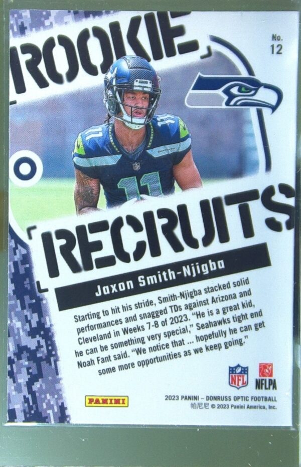2023 Donruss Optic Jaxon Smith-Njigba RC #12 Seahawks Rookie Recruits - Image 3