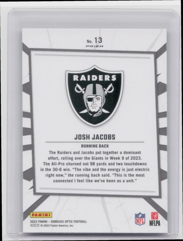 2023 Donruss Optic Josh Jacobs #13 Raiders My House! - Image 3