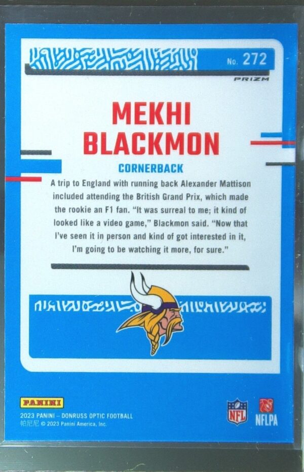 2023 Donruss Optic Mekhi Blackmon Pink RC #272 Vikings - Image 3