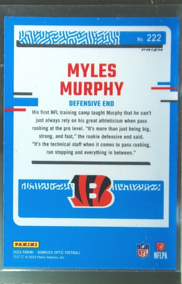 2023 Donruss Optic Myles Murphy Pink RC #222 Bengals - Image 3
