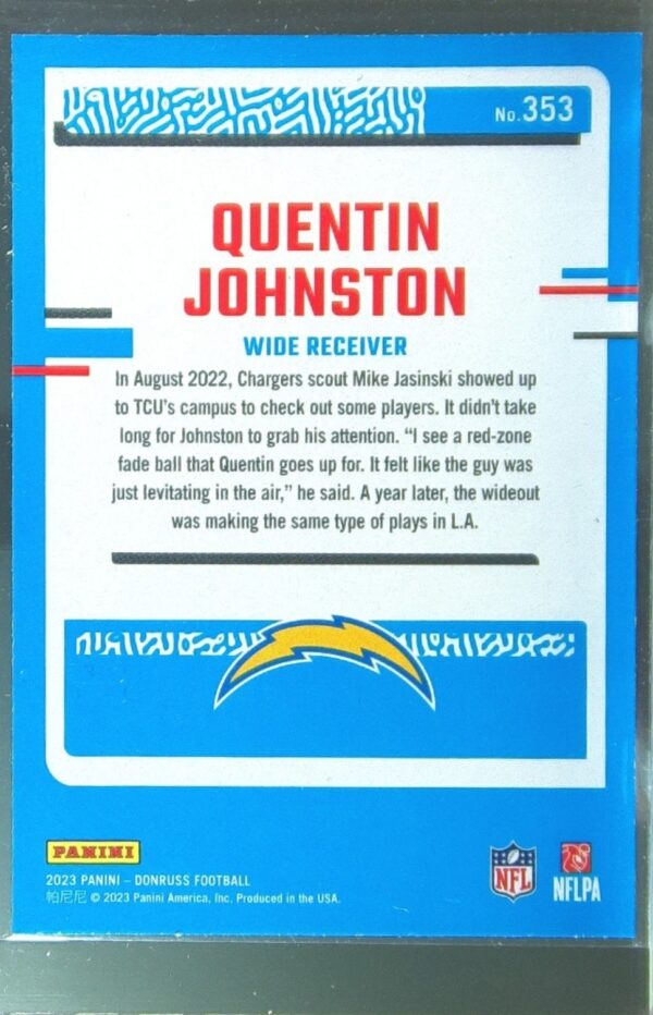 2023 Donruss Quentin Johnston RC #353 Chargers - Image 3