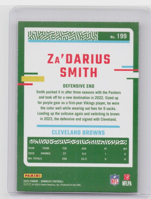 2023 Donruss Za'Darius Smith Press Proof #199 Browns - Image 3