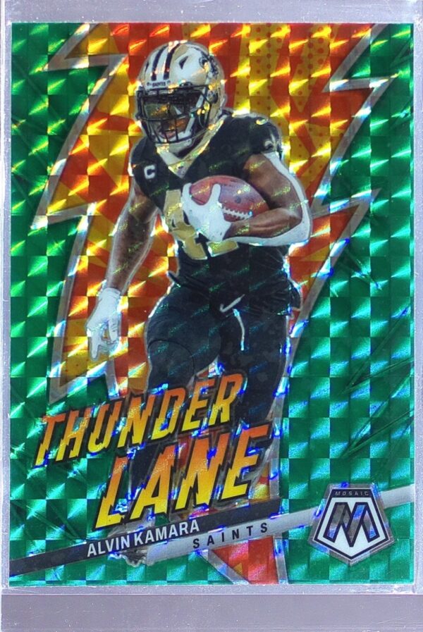 2023 Mosaic Alvin Kamara #TL-AK Saints Thunder Lane Mosaic Green