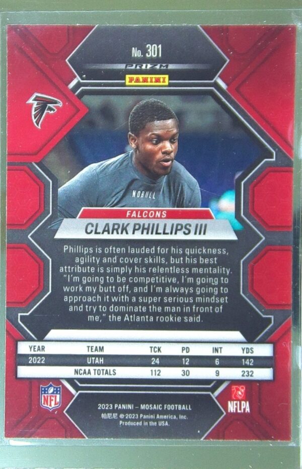 2023 Mosaic Clark Phillips III RC #301 Falcons - Image 3