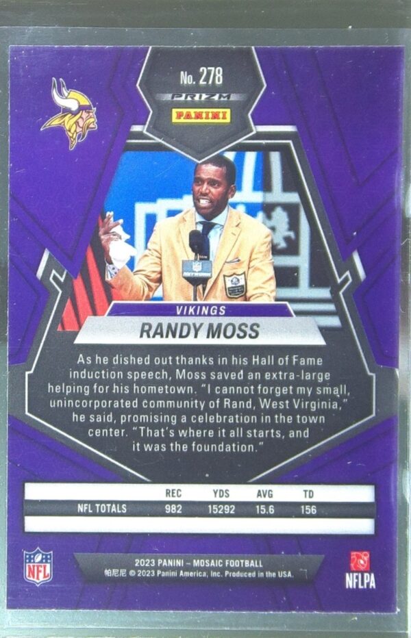 2023 Mosaic Randy Moss Hall of Fame HOF Reactive Yellow Mosaic #278 Vikings - Image 3