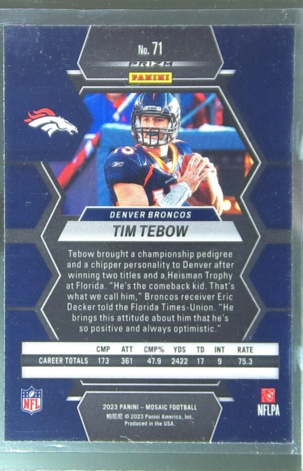 2023 Mosaic Tim Tebow Reactive Blue Mosaic #71 Broncos - Image 3