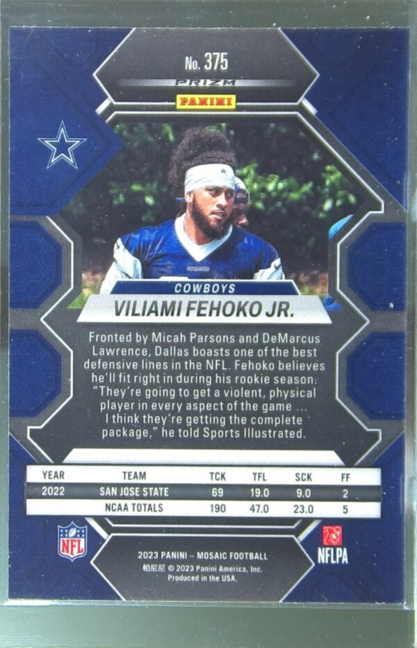 2023 Mosaic Viliami Fehoko Jr. Green Mosaic #375 Cowboys - Image 3
