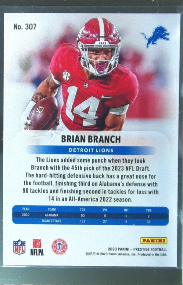 2023 Panini Prestige Brian Branch Xtra Points Galaxy #307 Lions - Image 3