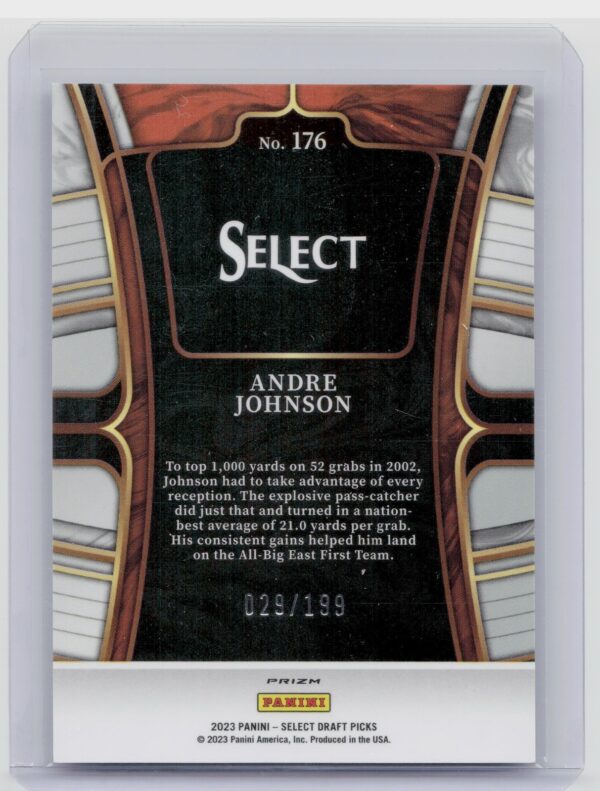 2023 Panini Select Draft Picks Andre Johnson Tri Color Prizm #176 Hurricanes - Image 3