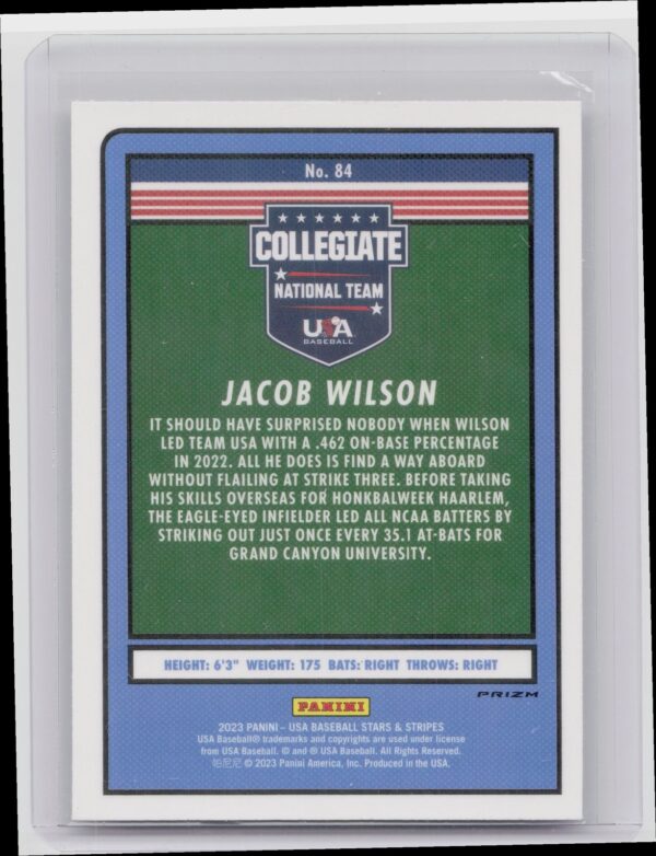 2023 Panini USA Baseball Stars & Stripes Jacob Wilson Silver #84 USA - Image 3