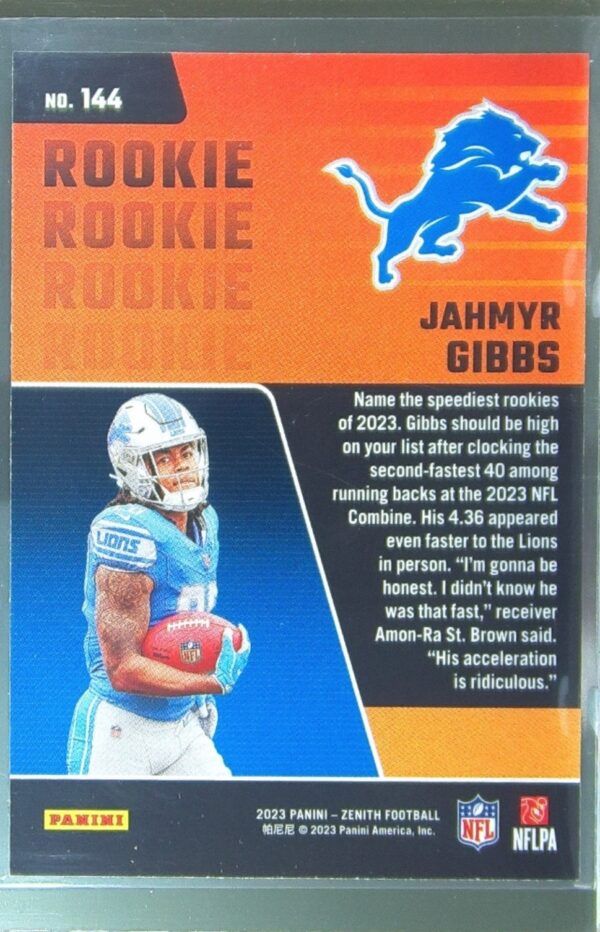 2023 Panini Zenith Jahmyr Gibbs RC #144 Lions - Image 3