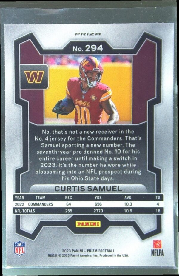 2023 Prizm Curtis Samuel Green Wave #294 Commanders - Image 3