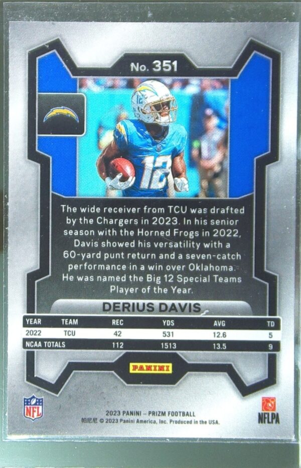 2023 Prizm Derius Davis RC #351 Chargers - Image 3