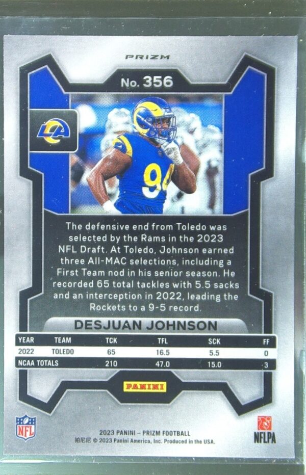 2023 Prizm Desjuan Johnson Green Wave RC #356 Rams - Image 3