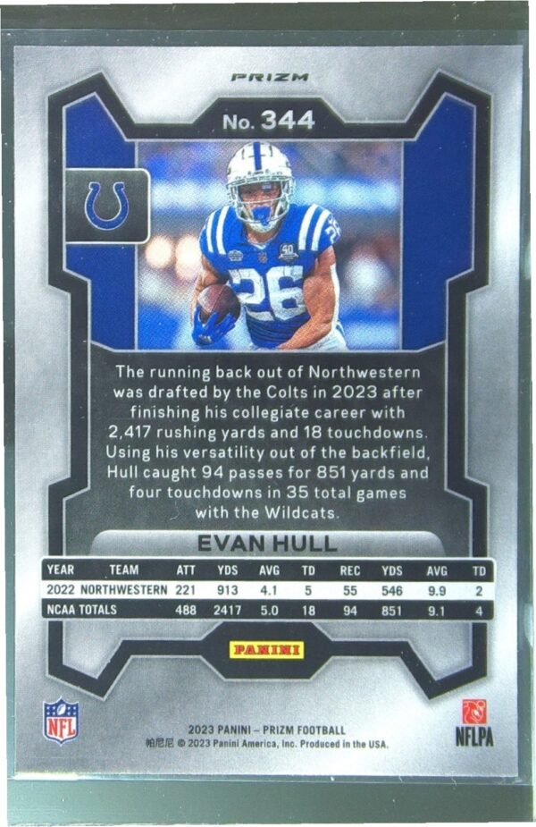 2023 Prizm Evan Hull Silver RC #344 Colts - Image 3