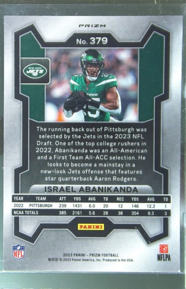 2023 Prizm Israel Abanikanda Green Wave RC #379 Jets - Image 3