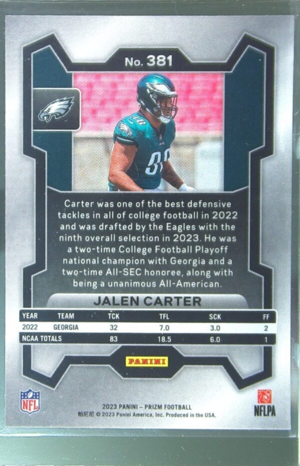 2023 Prizm Jalen Carter RC #381 Eagles - Image 3