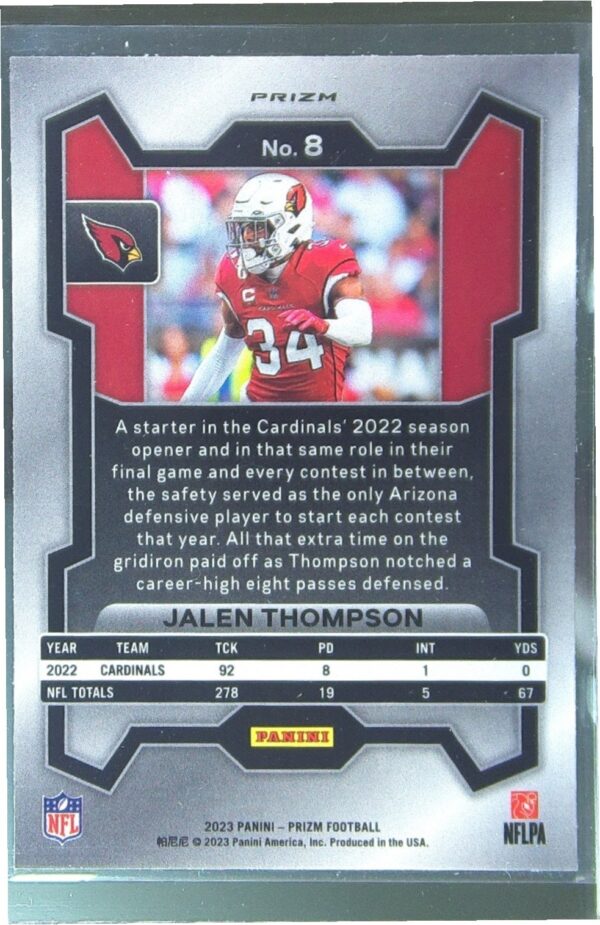 2023 Prizm Jalen Thompson Green Wave #8 Cardinals - Image 3
