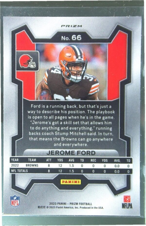 2023 Prizm Jerome Ford Orange Lazer #66 Browns - Image 3