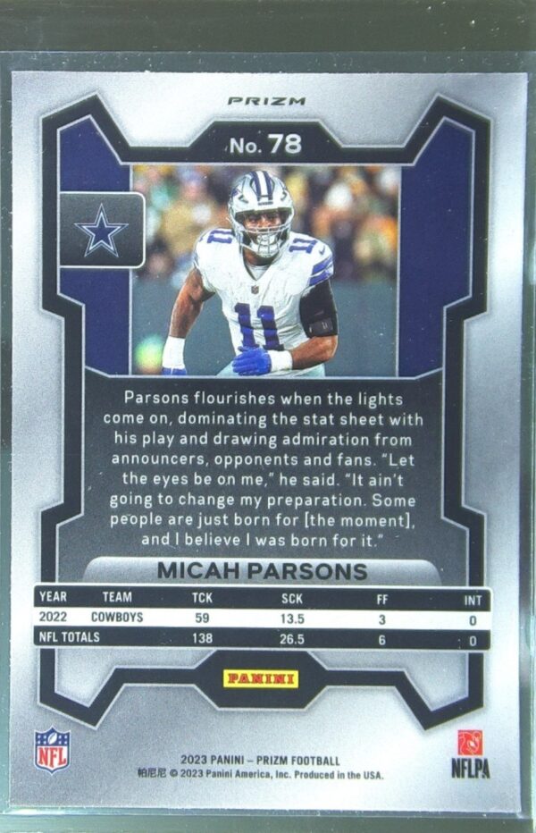 2023 Prizm Micah Parsons Green #78 Cowboys - Image 3