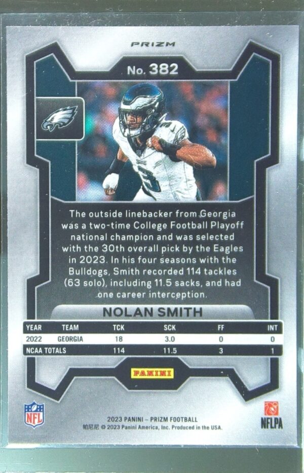 2023 Prizm Nolan Smith Green Wave RC #382 Eagles - Image 3