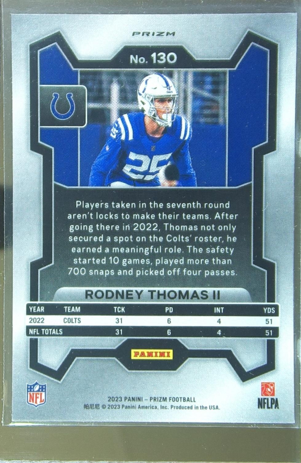 2023 Prizm Rodney Thomas II Silver #130 Colts - Image 3