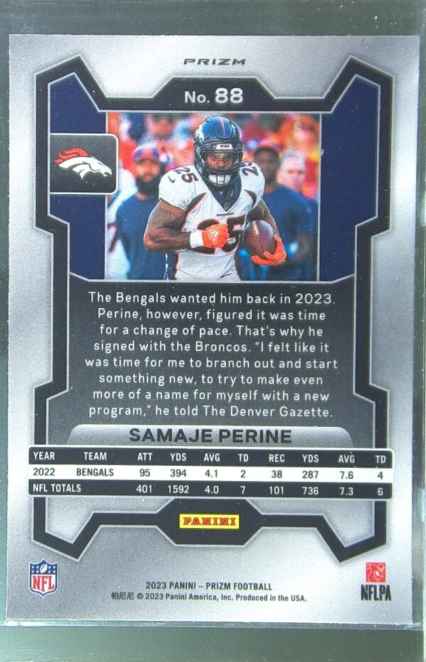 2023 Prizm Samaje Perine Green Wave #88 Broncos - Image 3