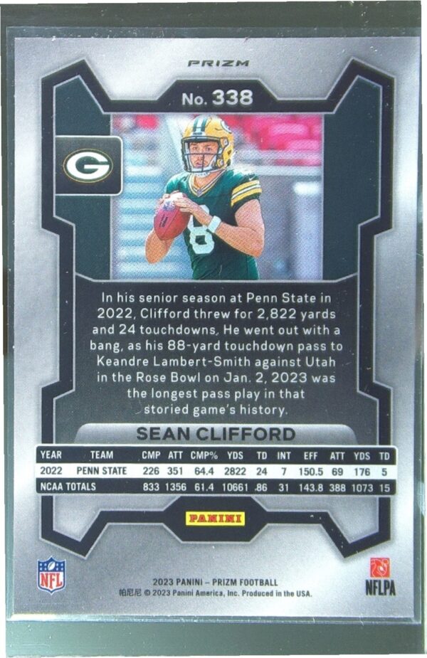 2023 Prizm Sean Clifford Silver RC #338 Packers - Image 3