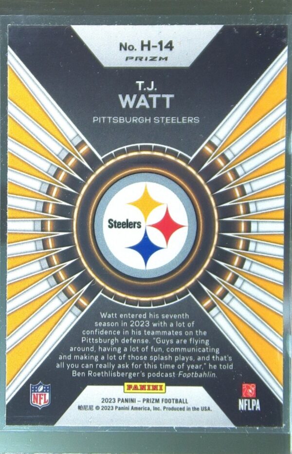 2023 Prizm T.J. Watt #H-14 Steelers Hype Prizms Green - Image 3