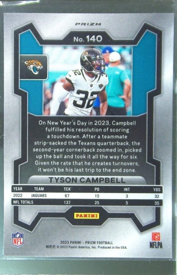 2023 Prizm Tyson Campbell Red White and Blue #140 Jaguars - Image 3