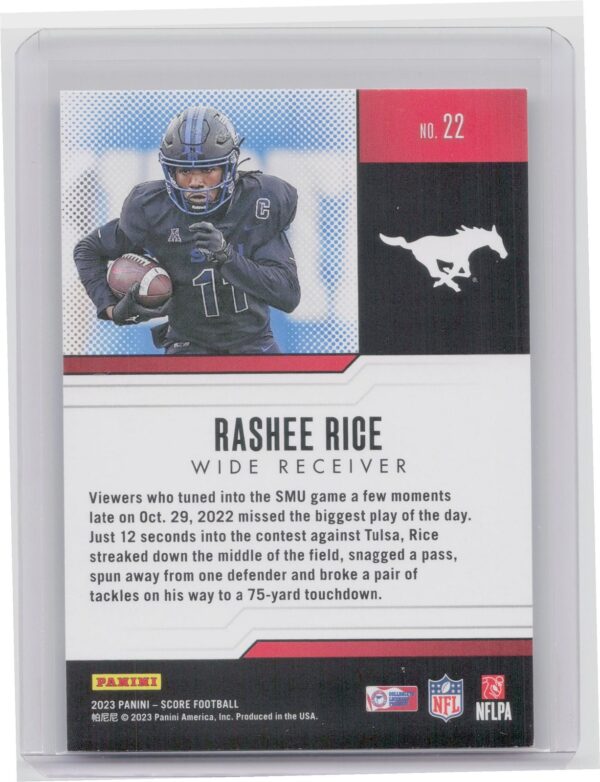 2023 Score Rashee Rice Protential Rookie RC#22 Mustangs - Image 3