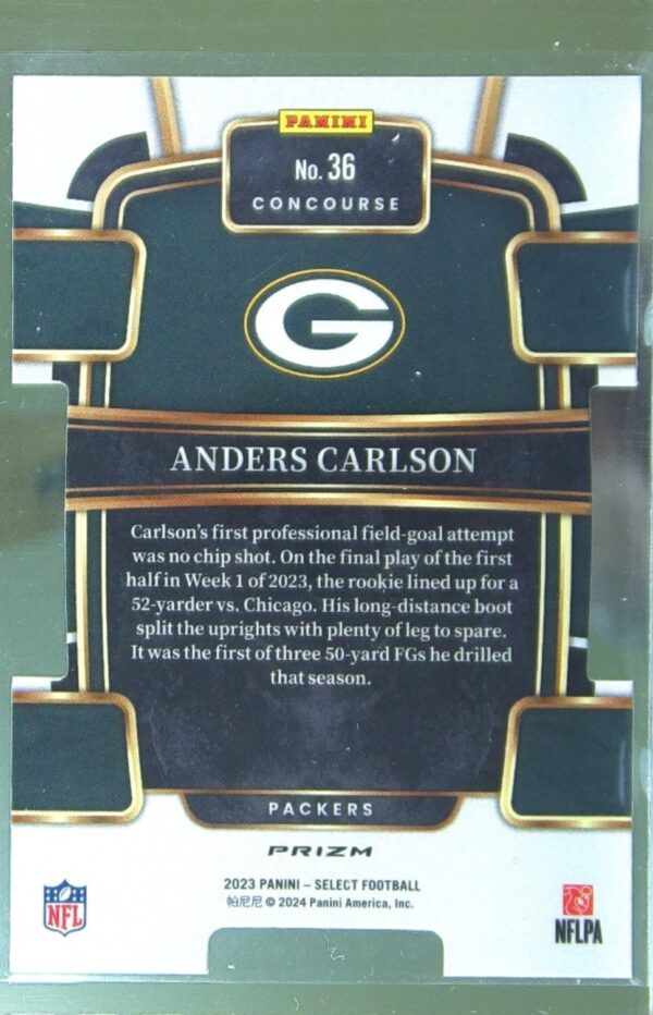 2023 Select Anders Carlson Black and Green Prizms Die Cuts RC #36 Packers - Image 3