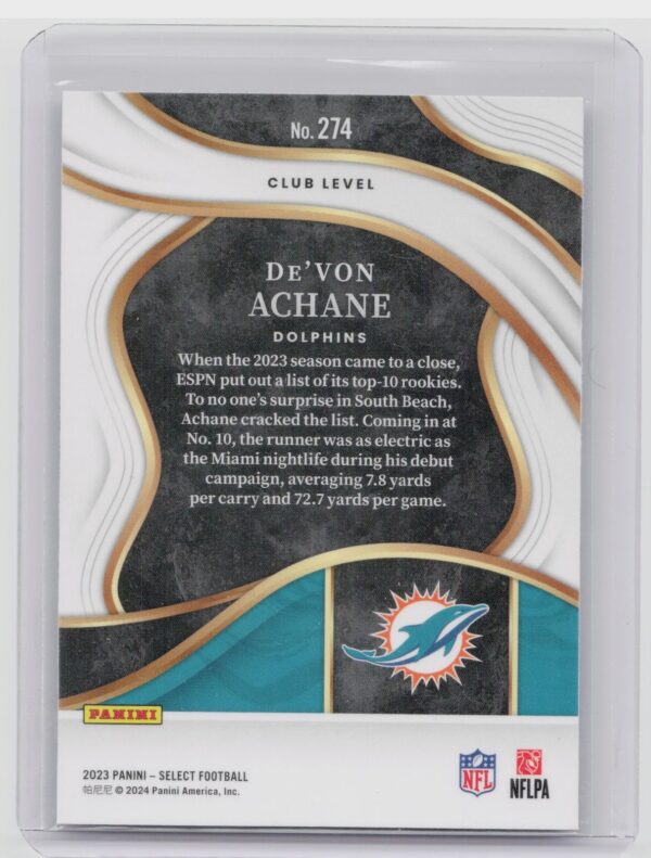 2023 Select De'Von Achane RC #274 Dolphins - Image 3